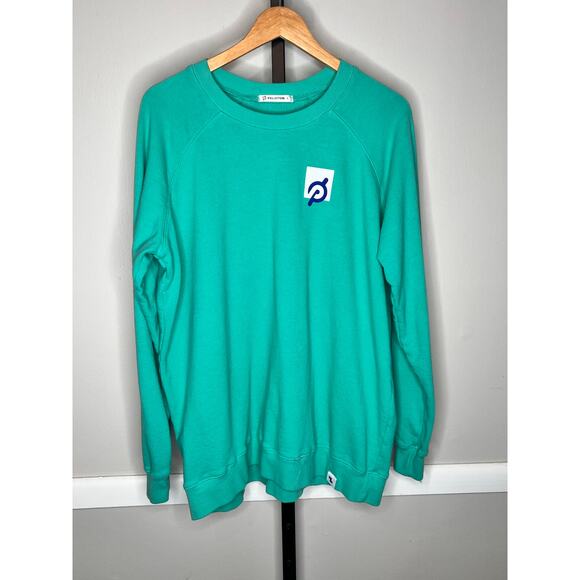 Peloton Terry Cloth Teal Green Graphic Crewneck Pullover Sweatshirt Size Large - Picture 2 of 7